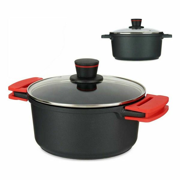 Casserole with glass lid Ø 24 cm Black Aluminium (6 Units) Online now