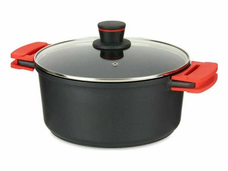 Casserole with glass lid Ø 28 cm Black Aluminium (4 Units) For Cheap