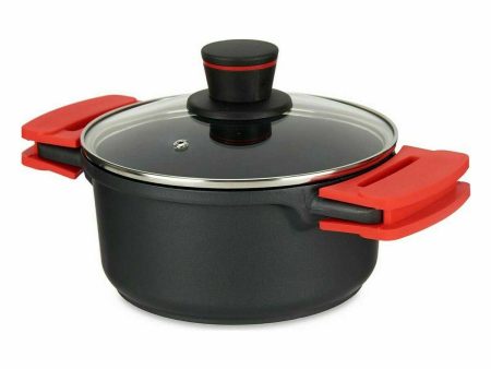 Casserole with glass lid Ø 20 cm Black Aluminium (6 Units) For Cheap