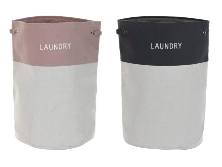 Laundry basket DKD Home Decor Black Pink Grey 45 x 45 x 60 cm (2 Units) Hot on Sale