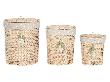 Basket set Home ESPRIT Green Natural wicker 45 x 45 x 55 cm 3 Pieces Discount