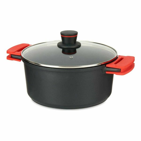 Casserole with glass lid Ø 28 cm Black Aluminium (4 Units) For Cheap