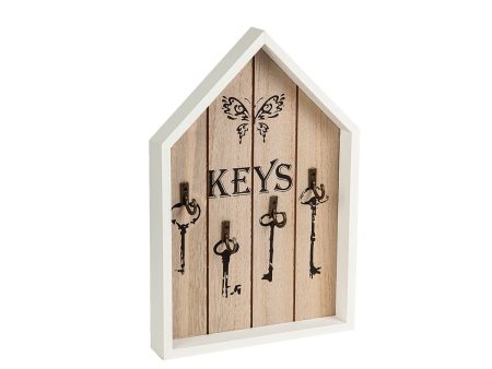 Key rack Romimex White Natural MDF Wood 18 x 27 x 3 cm Online Hot Sale