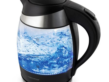 Water Kettle and Electric Teakettle Esperanza EKK009  Black Glass Plastic 2200 W 1,8 L For Discount