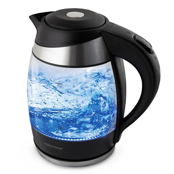 Water Kettle and Electric Teakettle Esperanza EKK009  Black Glass Plastic 2200 W 1,8 L For Discount